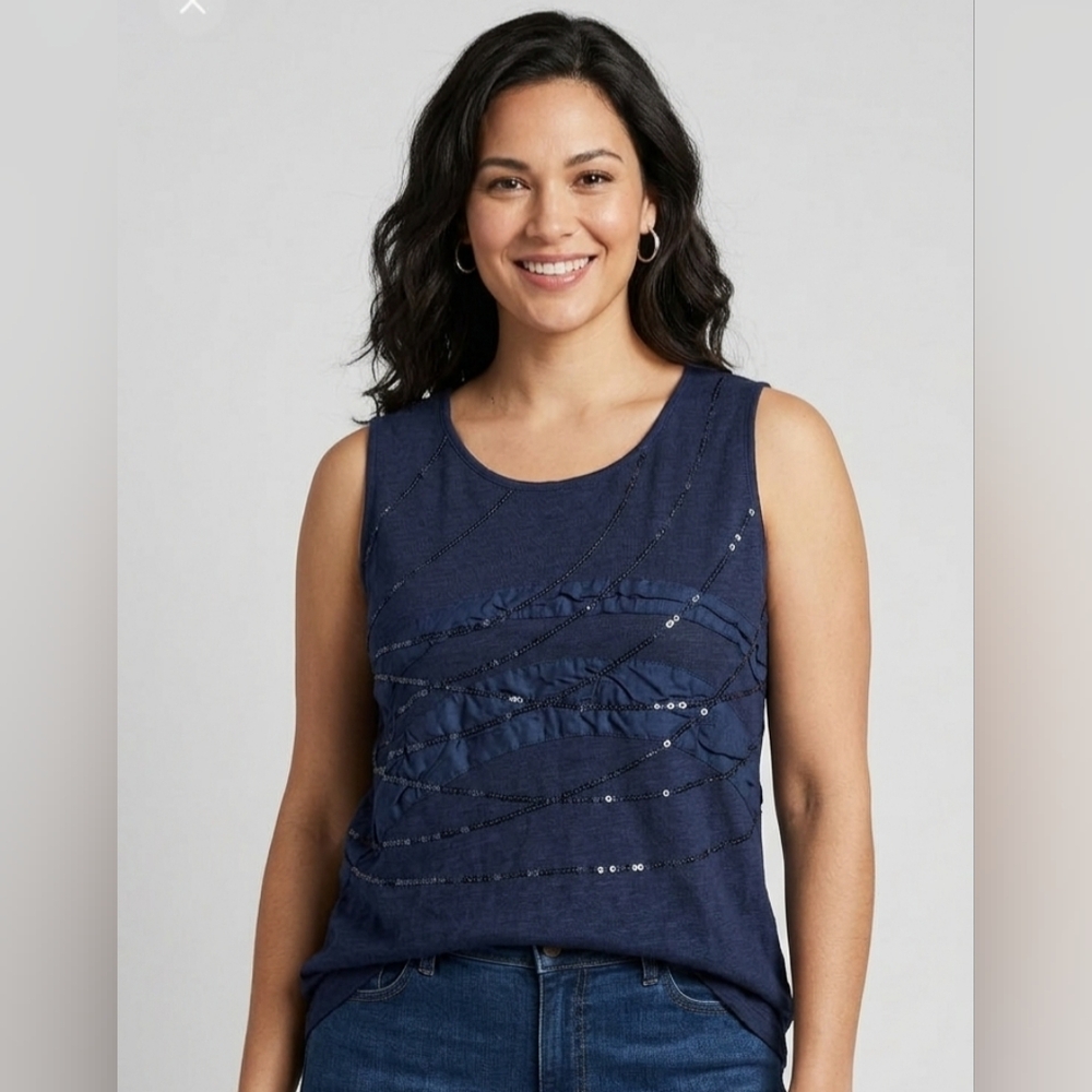 Chico's Blue Sleeveless Sequined Top SZ 2X